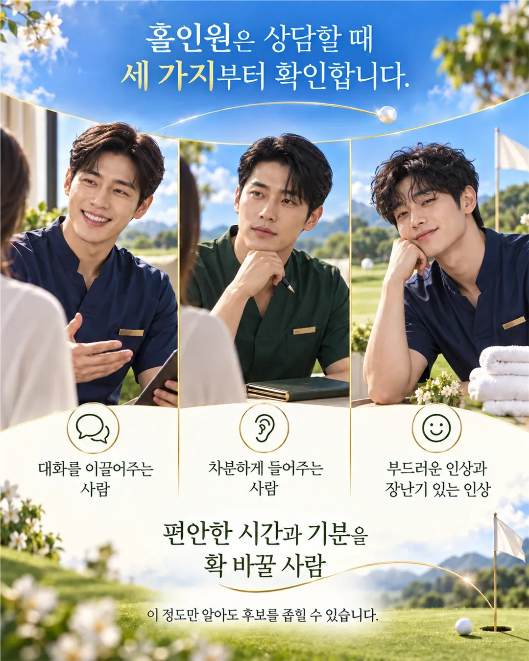 관리사 상담의 세 가지 관심을 담은 홀인원 브랜드 이미지